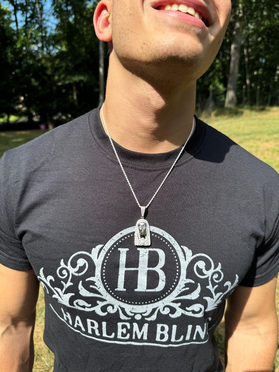 HarlemBling MOISSANITE Our Lady Of Sorrows Virgin Mary Pendant - 14k Yellow Gold Vermeil Or 925 Silver - Medium 1.75"