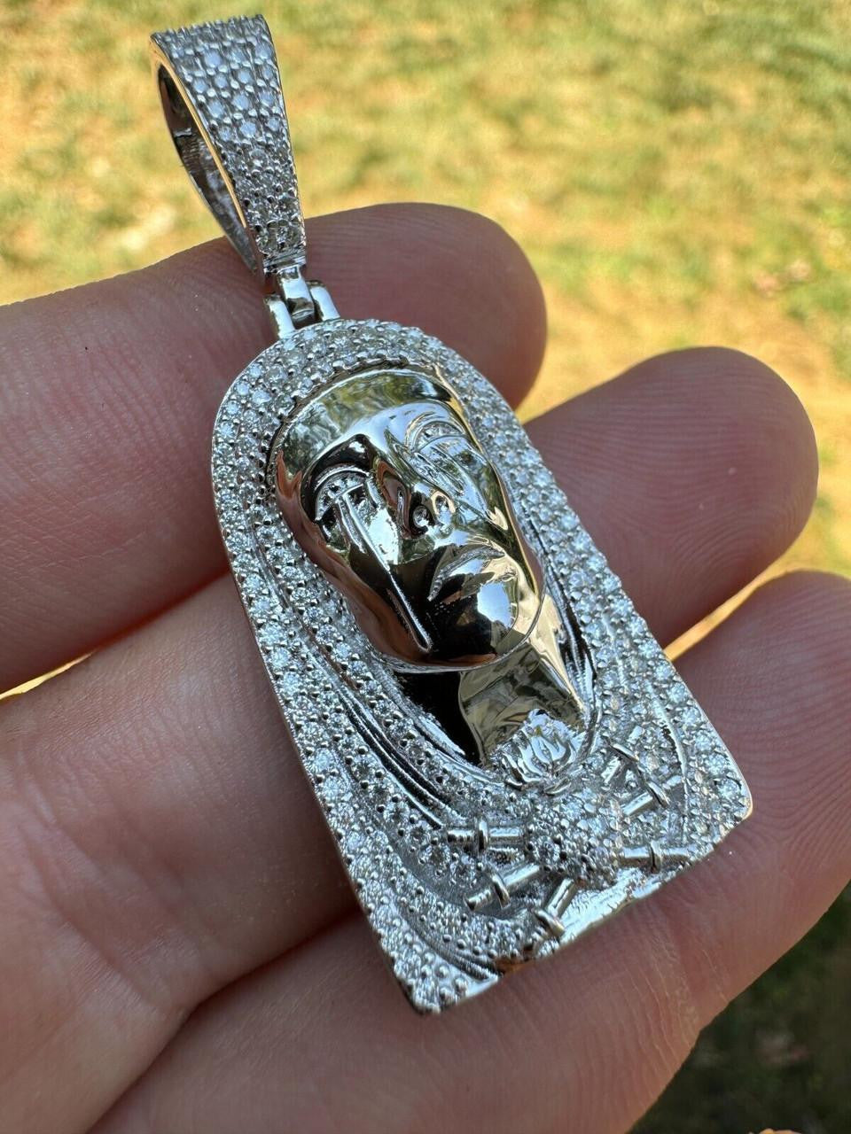 HarlemBling MOISSANITE Our Lady Of Sorrows Virgin Mary Pendant - 14k Yellow Gold Vermeil Or 925 Silver - Medium 1.75"