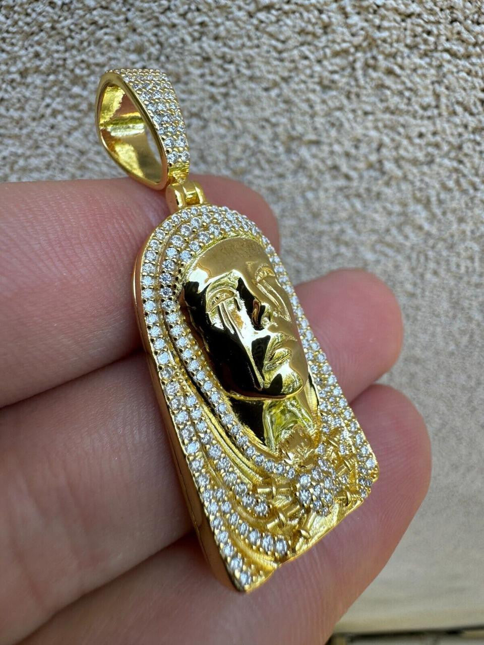 HarlemBling MOISSANITE Our Lady Of Sorrows Virgin Mary Pendant - 14k Yellow Gold Vermeil Or 925 Silver - Medium 1.75"