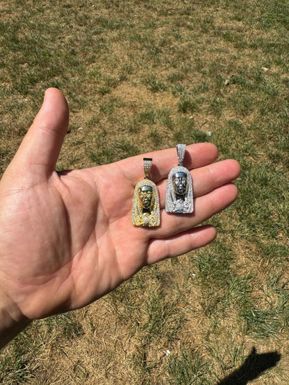 HarlemBling MOISSANITE Our Lady Of Sorrows Virgin Mary Pendant - 14k Yellow Gold Vermeil Or 925 Silver - Medium 1.75"