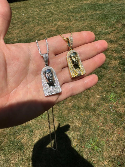 HarlemBling MOISSANITE Our Lady Of Sorrows Virgin Mary Pendant - 14k Yellow Gold Vermeil Or 925 Silver - Medium 1.75"