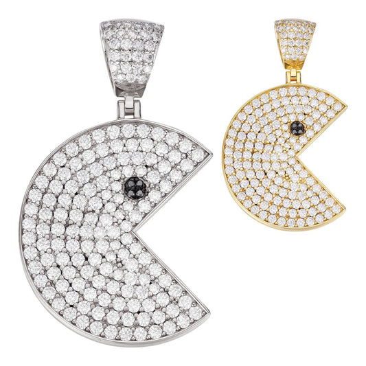 HarlemBling MOISSANITE PACMAN Iced Out Pendant - 14k Gold Vermeil Or 925 Silver - Medium 1.75"