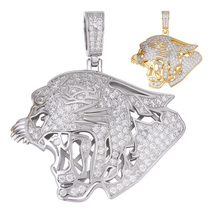 HarlemBling MOISSANITE Panther Iced Out Pendant - 14k Gold Vermeil Or 925 Silver - Medium 2"