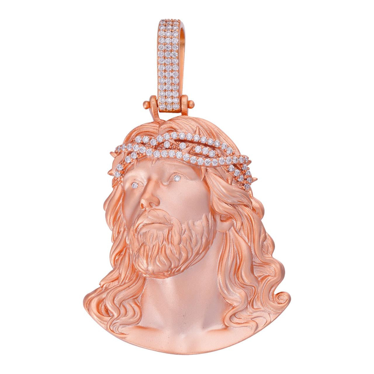 HarlemBling MOISSANITE Passion Of The Christ Jesus Pendant - 14k Rose Vermeil 925 Silver - 3 Sizes 1.5"-3"