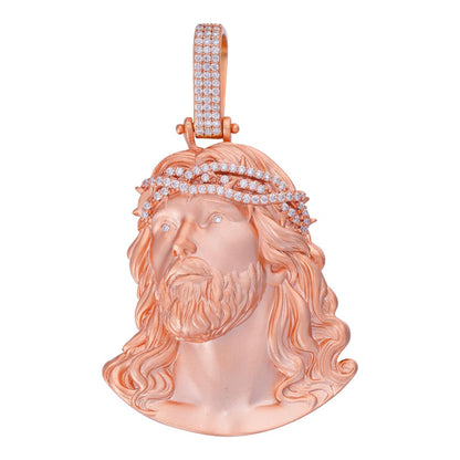 HarlemBling MOISSANITE Passion Of The Christ Jesus Pendant - 14k Rose Vermeil 925 Silver - 3 Sizes 1.5"-3"