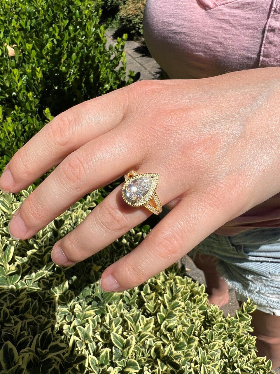 HarlemBling Moissanite Pear Tear Drop Engagement Promise Ring 14k Gold 925 Plated Silver