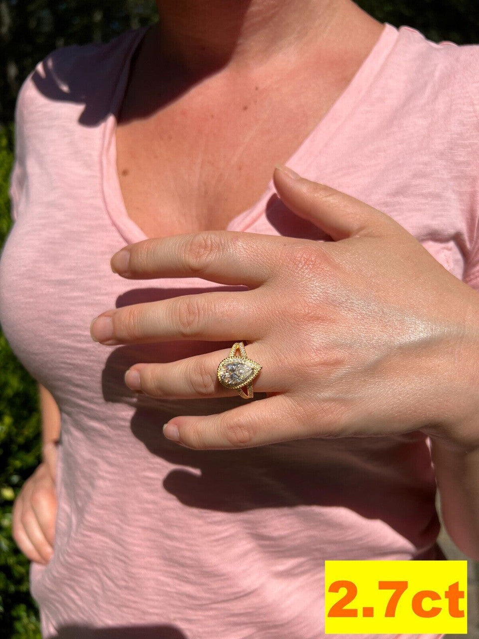 HarlemBling Moissanite Pear Tear Drop Engagement Promise Ring 14k Gold 925 Plated Silver