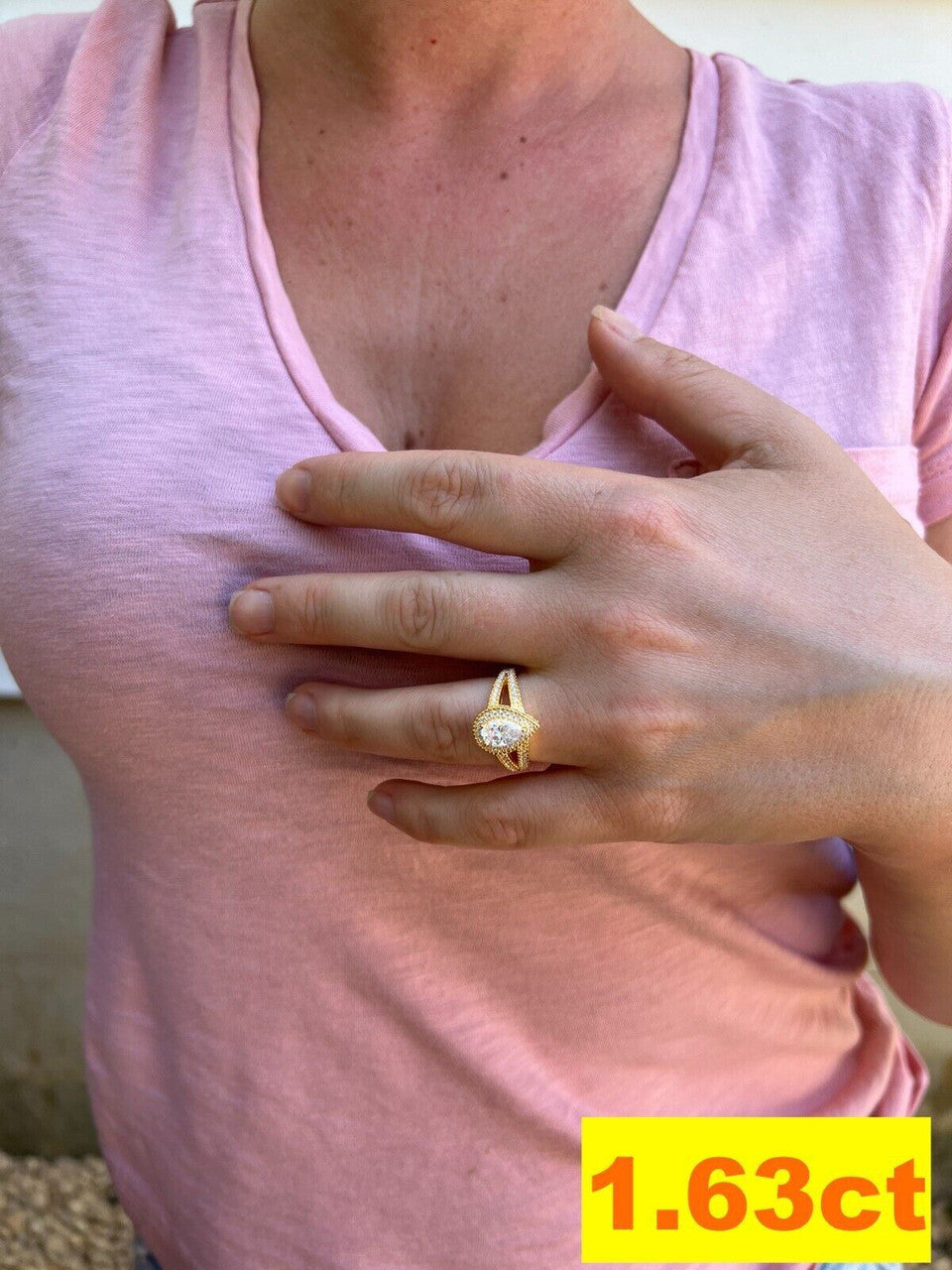 HarlemBling Moissanite Pear Tear Drop Engagement Promise Ring 14k Gold 925 Plated Silver