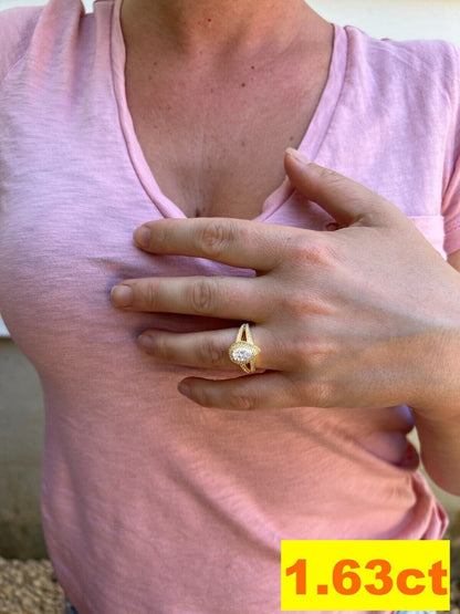 HarlemBling Moissanite Pear Tear Drop Engagement Promise Ring 14k Gold 925 Plated Silver