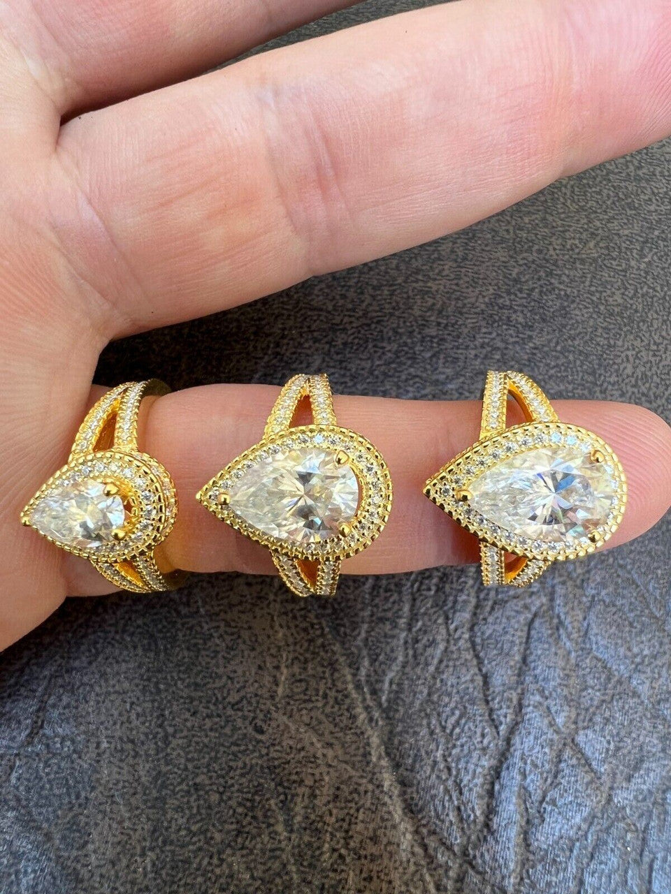 HarlemBling Moissanite Pear Tear Drop Engagement Promise Ring 14k Gold 925 Plated Silver