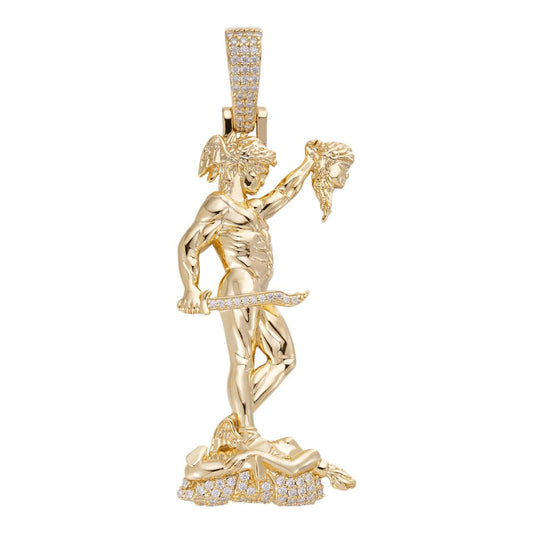 HarlemBling MOISSANITE Perseus W. Medusa Head Pendant - 14k Gold Vermeil 925 Silver - 3 Sizes 1"-3"