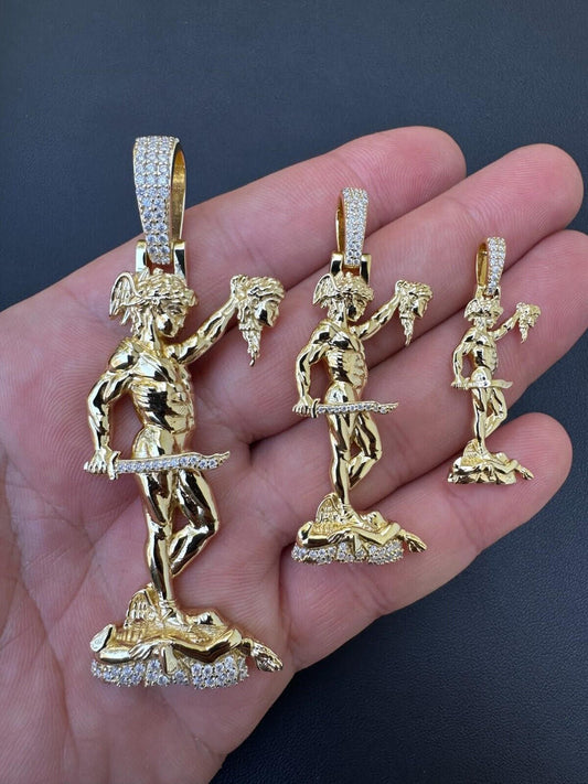HarlemBling MOISSANITE Perseus W. Medusa Head Pendant - Iced Necklace 14k Gold & 925 Silver