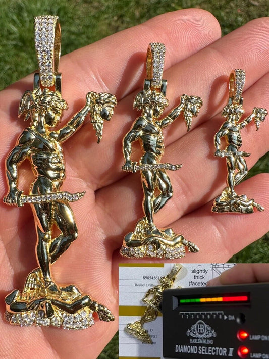 HarlemBling MOISSANITE Perseus W. Medusa Head Pendant - Iced Necklace 14k Gold & 925 Silver