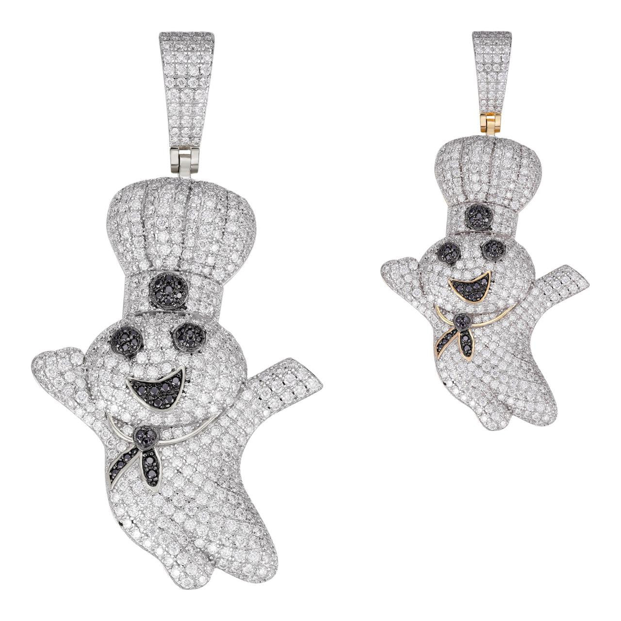 HarlemBling MOISSANITE Pillsbury Doughboy Money Iced Out Pendant - 14k Gold Vermeil Or 925 Silver - Large 2.75"