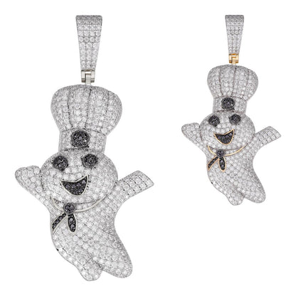 HarlemBling MOISSANITE Pillsbury Doughboy Money Iced Out Pendant - 14k Gold Vermeil Or 925 Silver - Large 2.75"