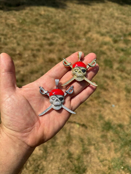 HarlemBling MOISSANITE Pirate Skull & Crossbones Pendant - 14k Gold Vermeil Or 925 Silver - Large 2.25"