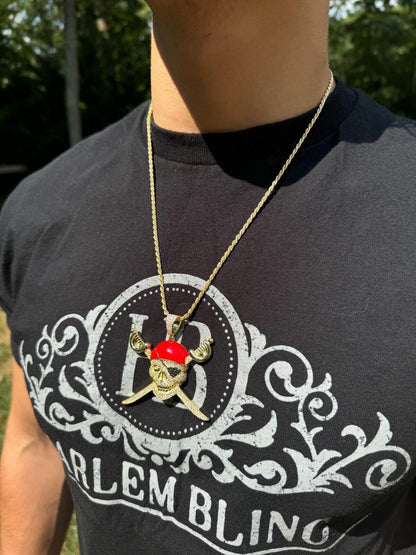 HarlemBling MOISSANITE Pirate Skull & Crossbones Pendant - 14k Gold Vermeil Or 925 Silver - Large 2.25"
