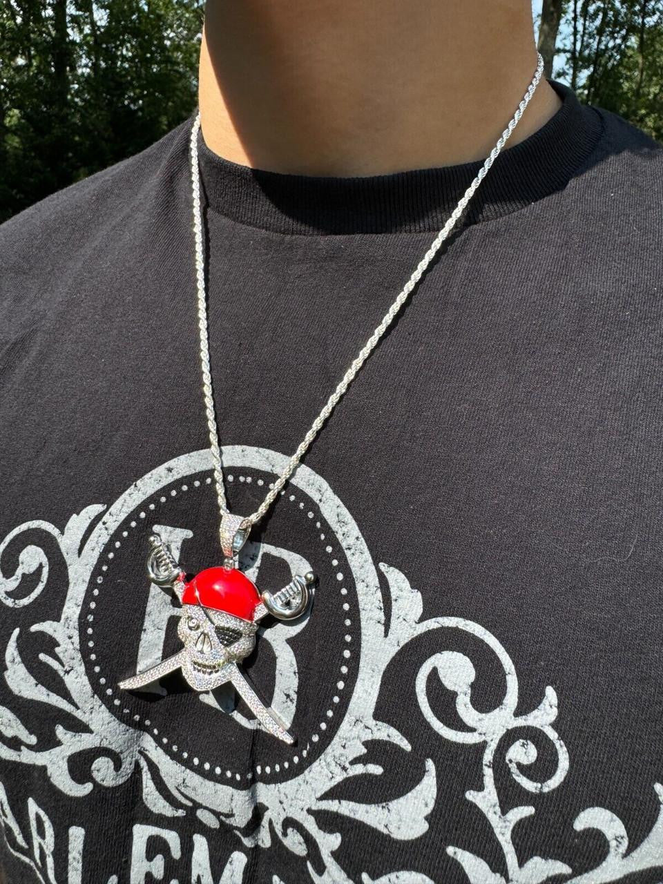 HarlemBling MOISSANITE Pirate Skull & Crossbones Pendant - 14k Gold Vermeil Or 925 Silver - Large 2.25"