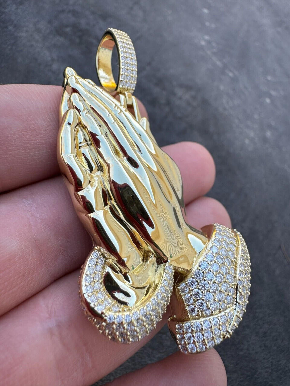 Moissanite Praying Folded Hands Pendant 14k Gold Over 925 Silver