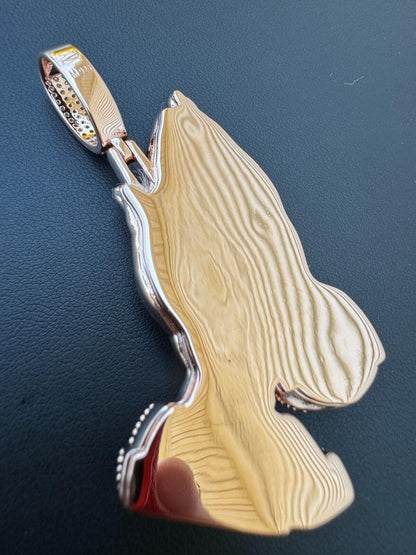 HarlemBling Moissanite Praying Folded Hands Pendant 14k Rose Gold 925 Silver Iced Necklace