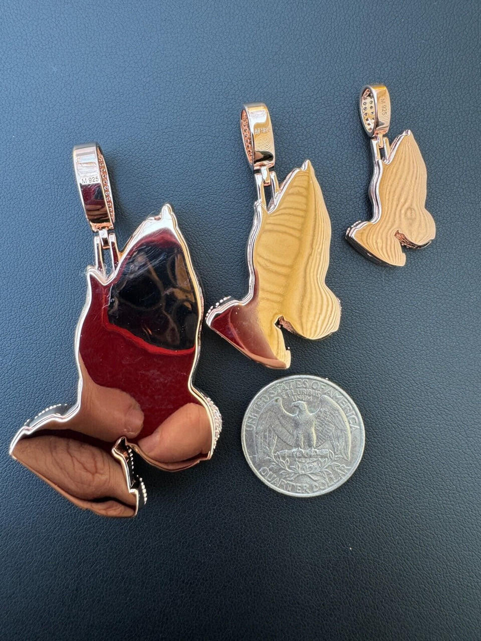 HarlemBling Moissanite Praying Folded Hands Pendant 14k Rose Gold 925 Silver Iced Necklace