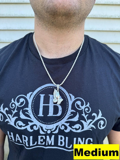 HarlemBling Moissanite Praying Folded Hands Religious Pendant 925 Silver Iced Necklace