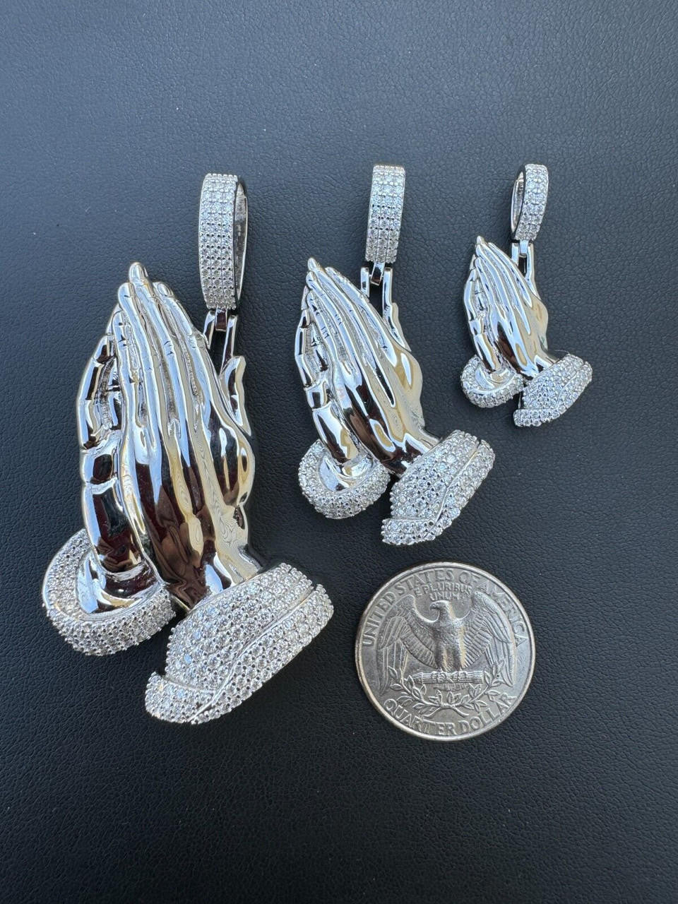 HarlemBling Moissanite Praying Folded Hands Religious Pendant 925 Silver Iced Necklace