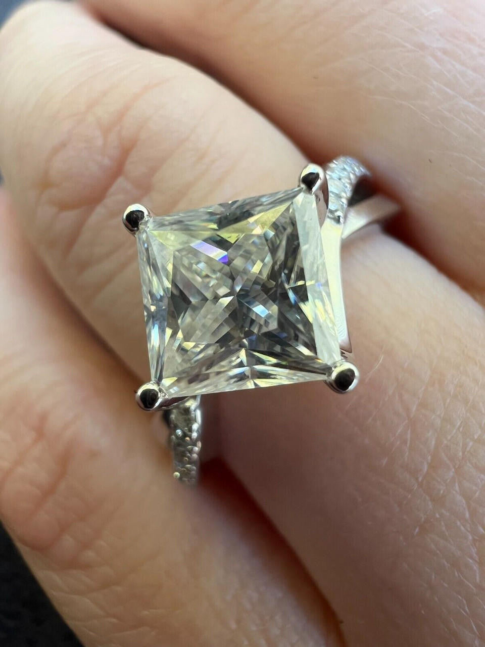 HarlemBling Moissanite Princess Cut Square Engagement Promise Ring 925 Silver Diamond Test 