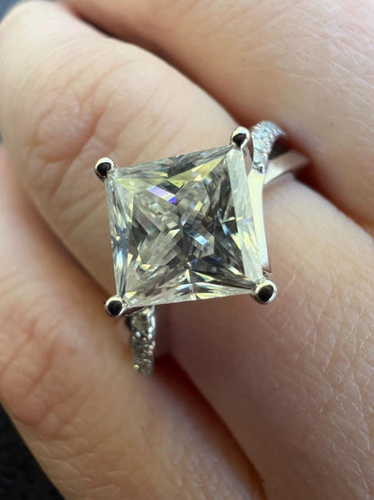 HarlemBling Moissanite Princess Cut Square Engagement Promise Ring 925 Silver Diamond Test 