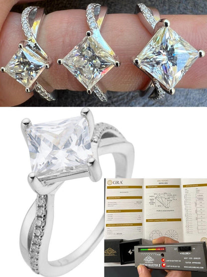 HarlemBling Moissanite Princess Cut Square Engagement Promise Ring 925 Silver Diamond Test 