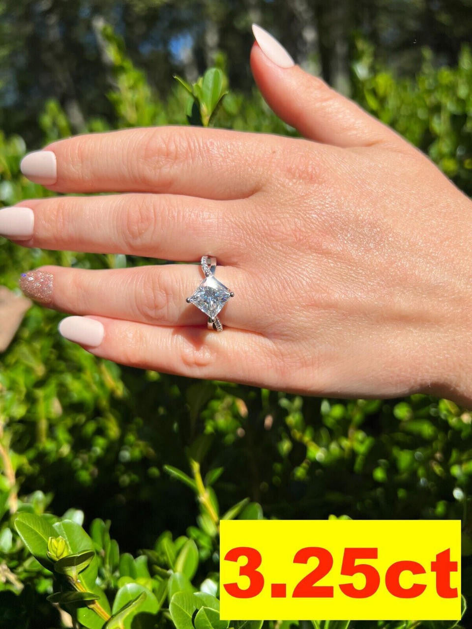 HarlemBling Moissanite Princess Cut Square Engagement Promise Ring 925 Silver Diamond Test 