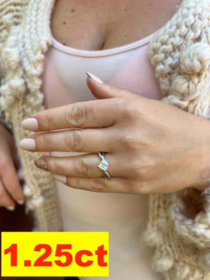 HarlemBling Moissanite Princess Cut Square Engagement Promise Ring 925 Silver Diamond Test 