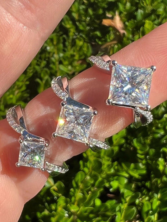 HarlemBling Moissanite Princess Cut Square Engagement Promise Ring 925 Silver Diamond Test 