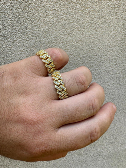 HarlemBling MOISSANITE Prong Cuban Eternity Band Ring - 14k Gold Vermeil 925 Silver