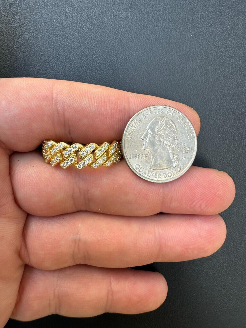 HarlemBling MOISSANITE Prong Cuban Eternity Band Ring - 14k Gold Vermeil 925 Silver