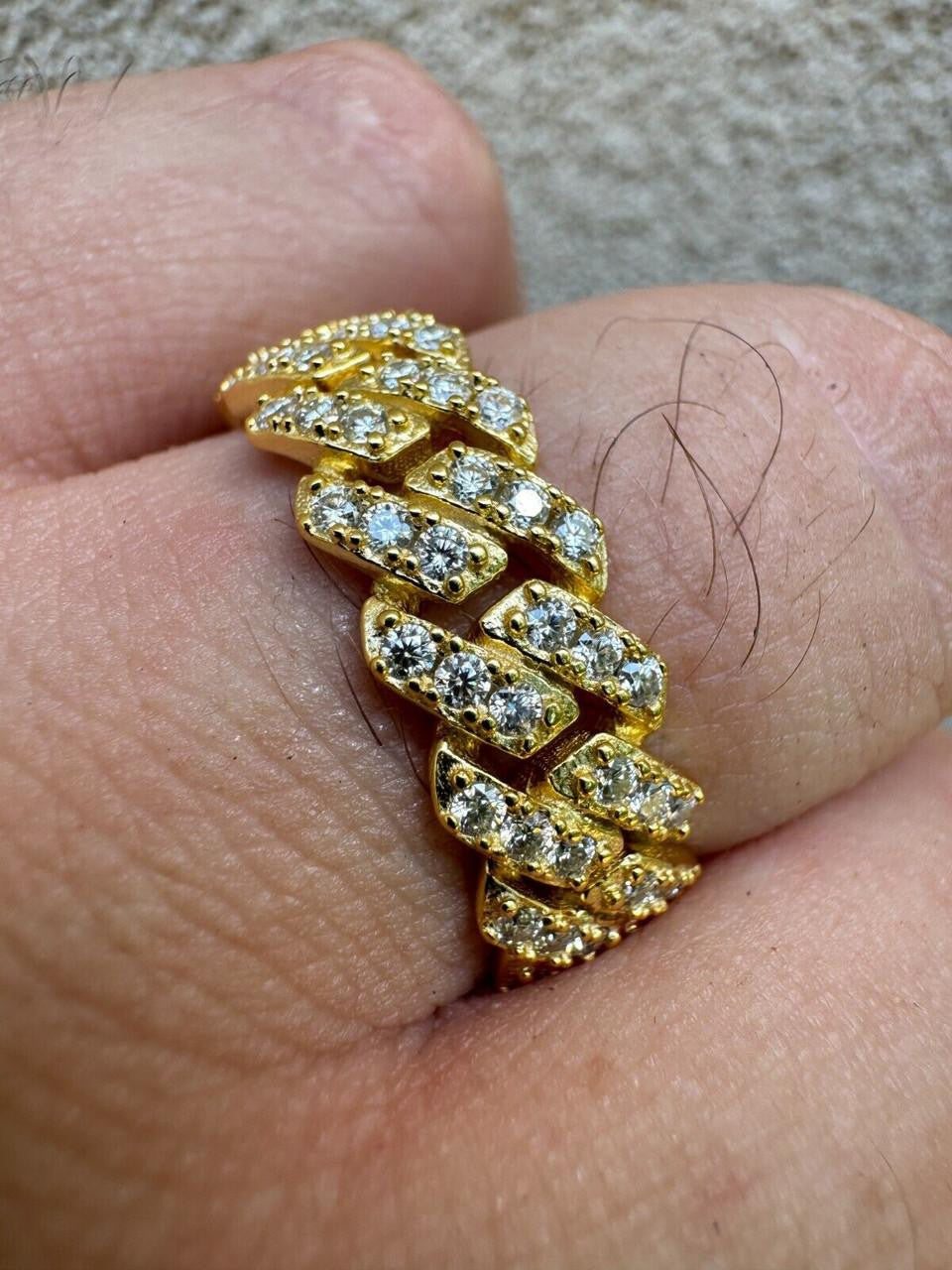 HarlemBling MOISSANITE Prong Cuban Eternity Band Ring - 14k Gold Vermeil 925 Silver