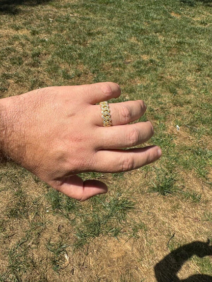 HarlemBling MOISSANITE Prong Cuban Eternity Band Ring - 14k Gold Vermeil 925 Silver