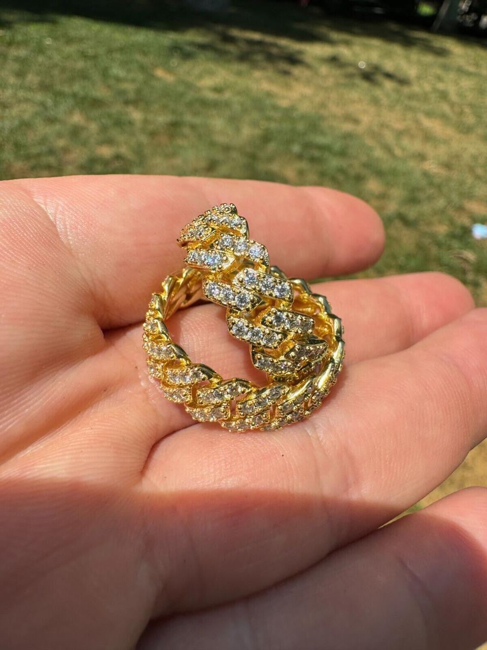 HarlemBling MOISSANITE Prong Cuban Eternity Band Ring - 14k Gold Vermeil 925 Silver