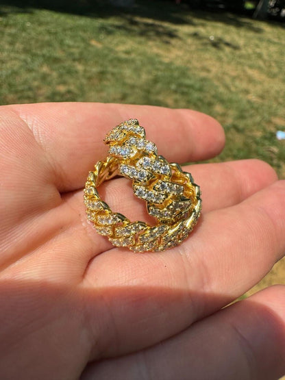 HarlemBling MOISSANITE Prong Cuban Eternity Band Ring - 14k Gold Vermeil 925 Silver