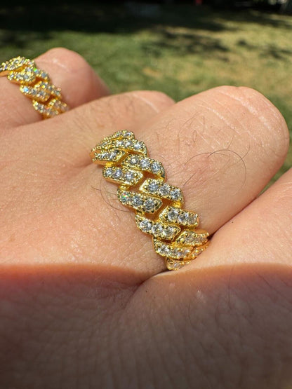 HarlemBling MOISSANITE Prong Cuban Eternity Band Ring - 14k Gold Vermeil 925 Silver