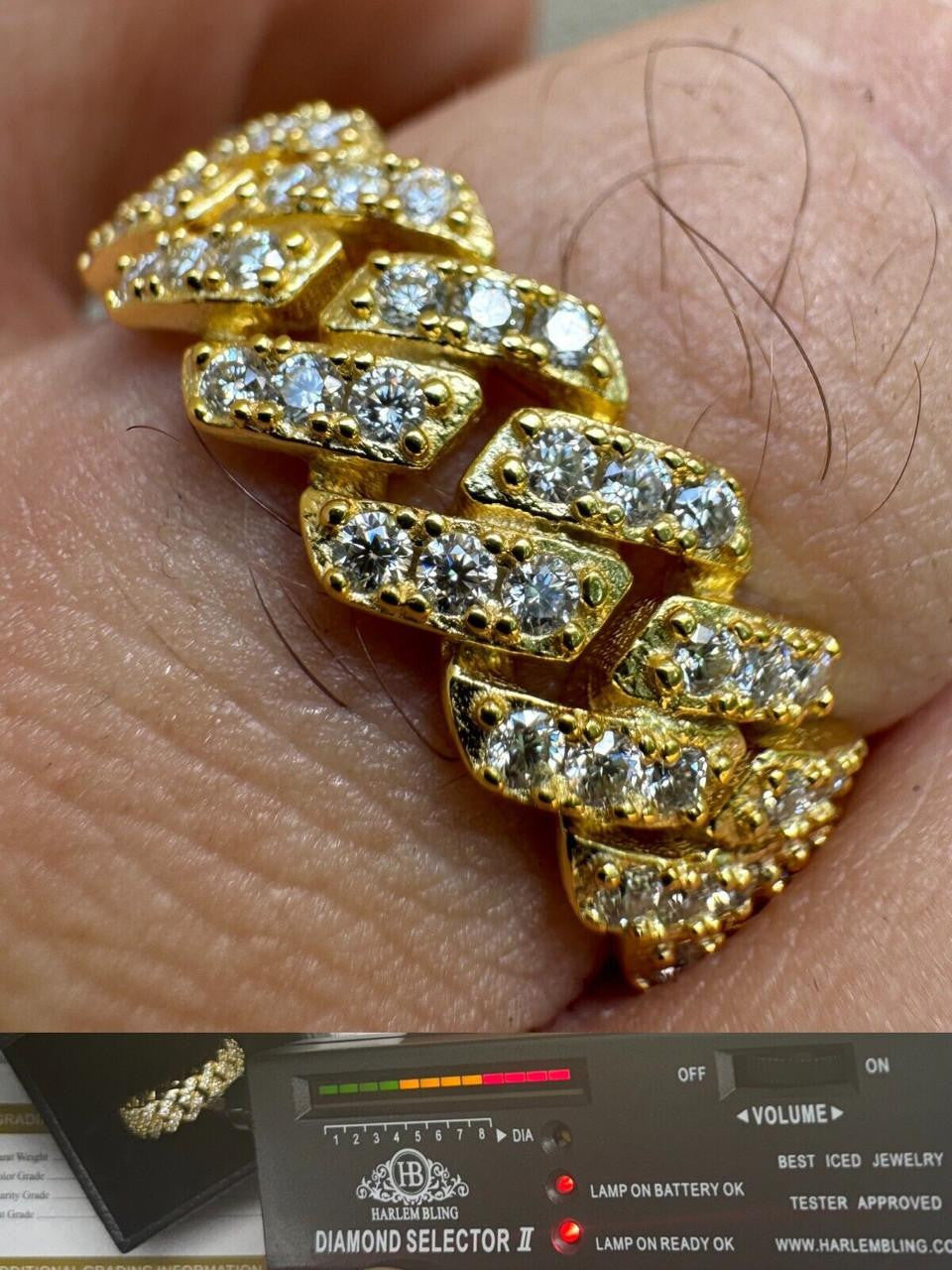 HarlemBling MOISSANITE Prong Cuban Eternity Band Ring - 14k Gold Vermeil 925 Silver