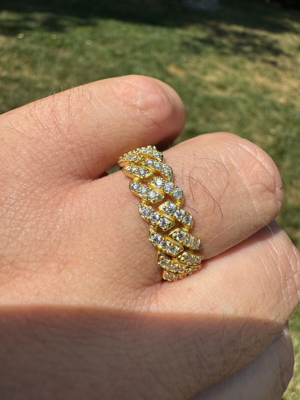 HarlemBling MOISSANITE Prong Cuban Eternity Band Ring - 14k Gold Vermeil 925 Silver