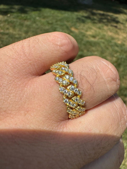 HarlemBling MOISSANITE Prong Cuban Eternity Band Ring - 14k Gold Vermeil 925 Silver