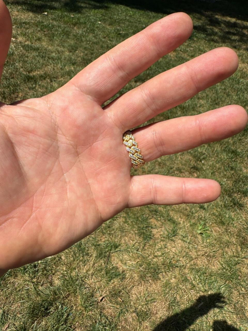 HarlemBling MOISSANITE Prong Cuban Eternity Band Ring - 14k Gold Vermeil 925 Silver