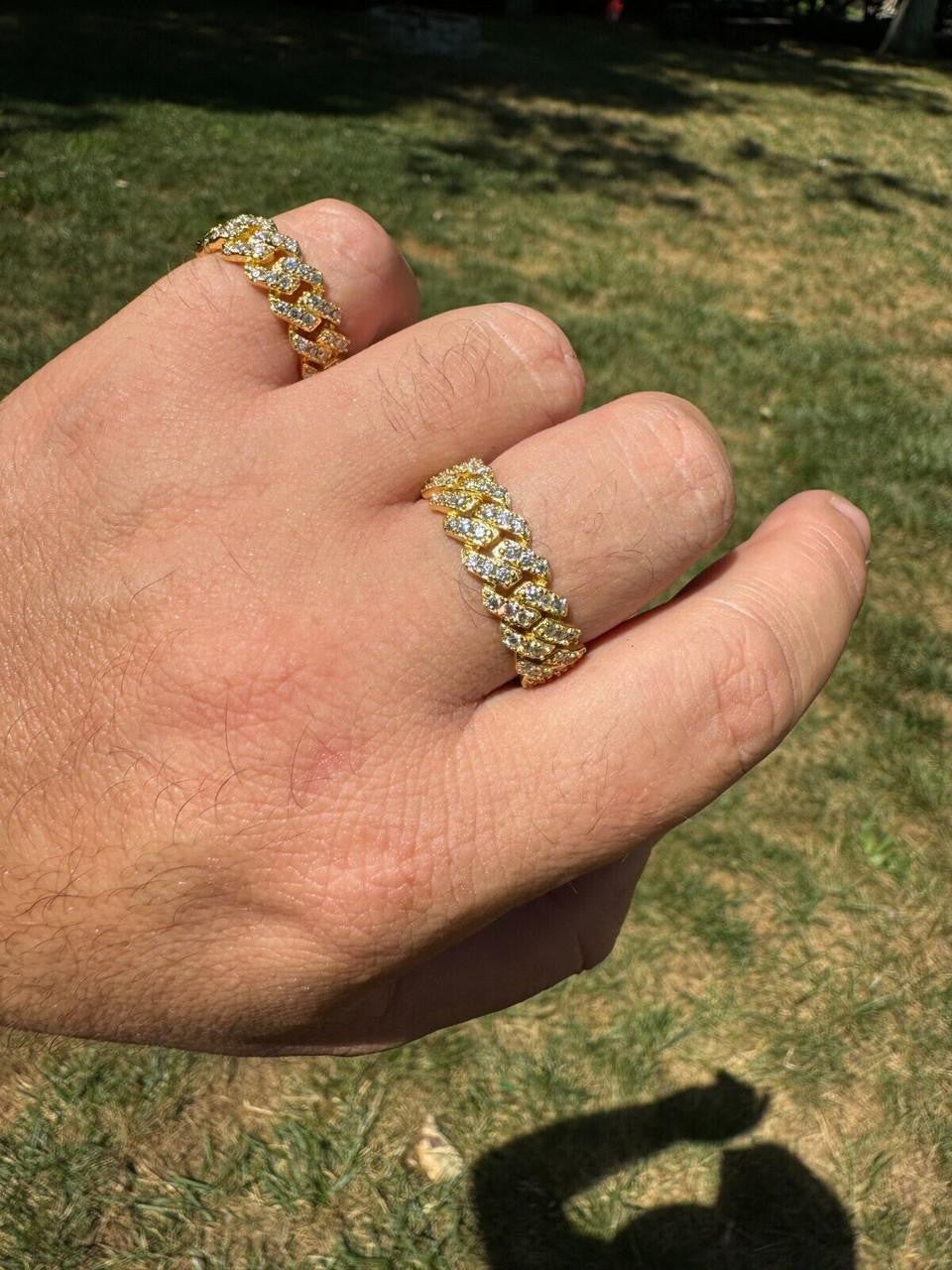 HarlemBling MOISSANITE Prong Cuban Eternity Band Ring - 14k Gold Vermeil 925 Silver