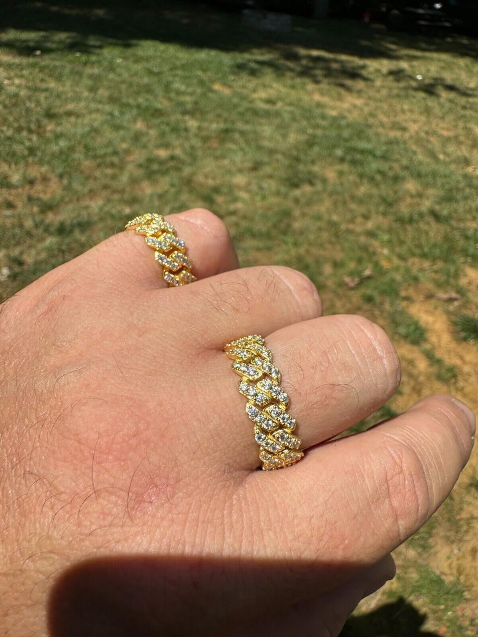 HarlemBling MOISSANITE Prong Cuban Eternity Band Ring - 14k Gold Vermeil 925 Silver