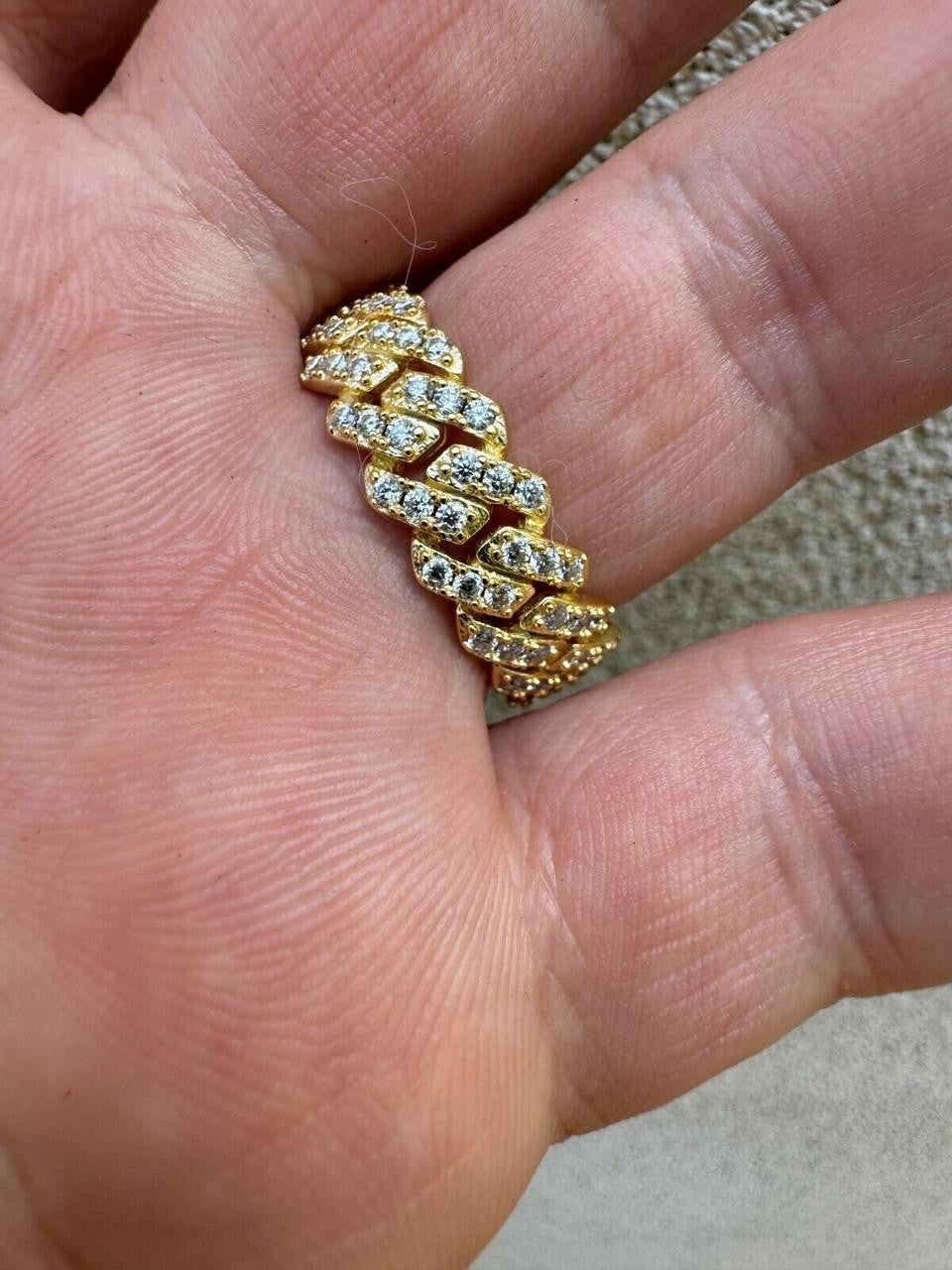 HarlemBling MOISSANITE Prong Cuban Eternity Band Ring - 14k Gold Vermeil 925 Silver