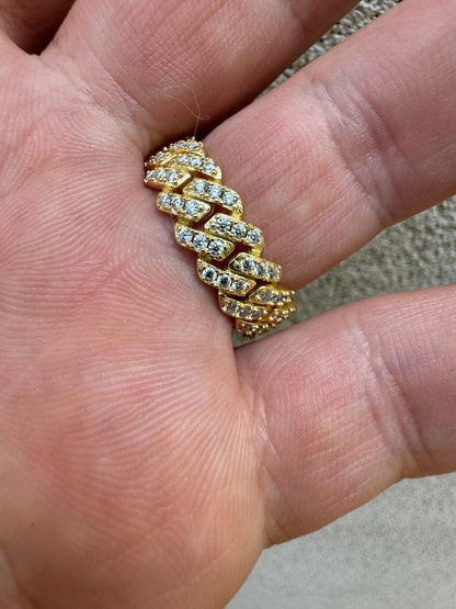 HarlemBling MOISSANITE Prong Cuban Eternity Band Ring - 14k Gold Vermeil 925 Silver