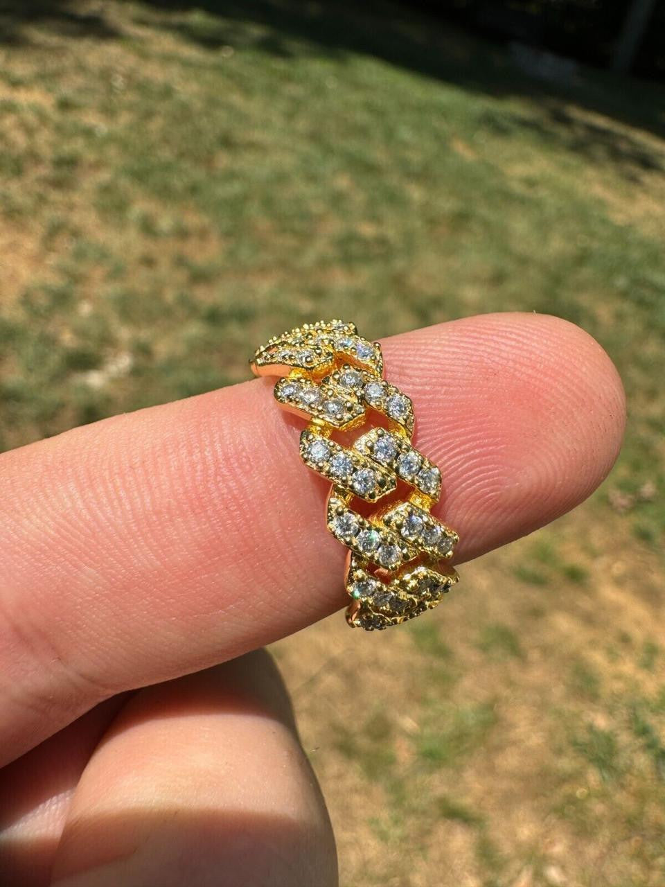 HarlemBling MOISSANITE Prong Cuban Eternity Band Ring - 14k Gold Vermeil 925 Silver