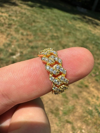 HarlemBling MOISSANITE Prong Cuban Eternity Band Ring - 14k Gold Vermeil 925 Silver